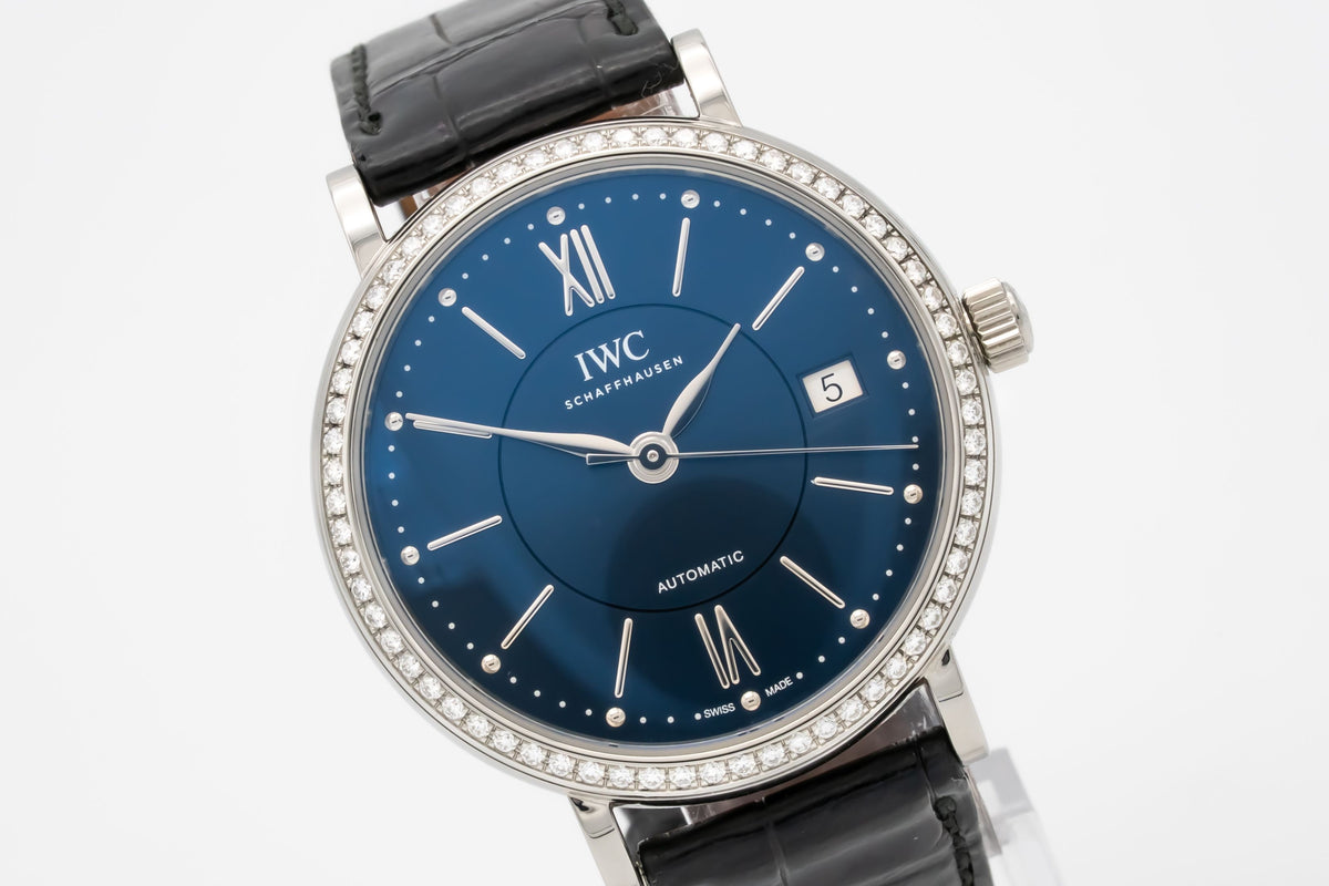 IWC Portofino Automatic IW458111 Factory Diamonds Blue Dial Stahl Automatik 37mm