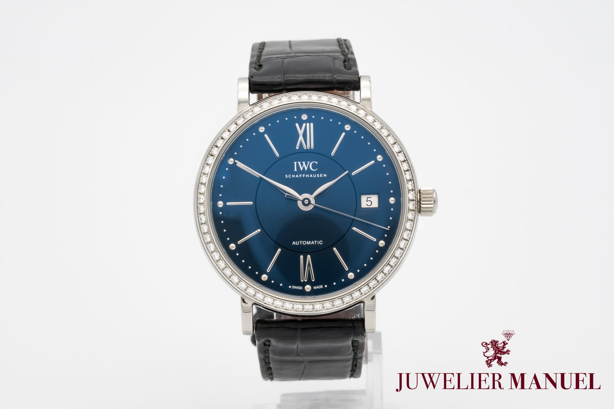 IWC Portofino Automatic IW458111 Factory Diamonds Blue Dial Stahl Automatik 37mm