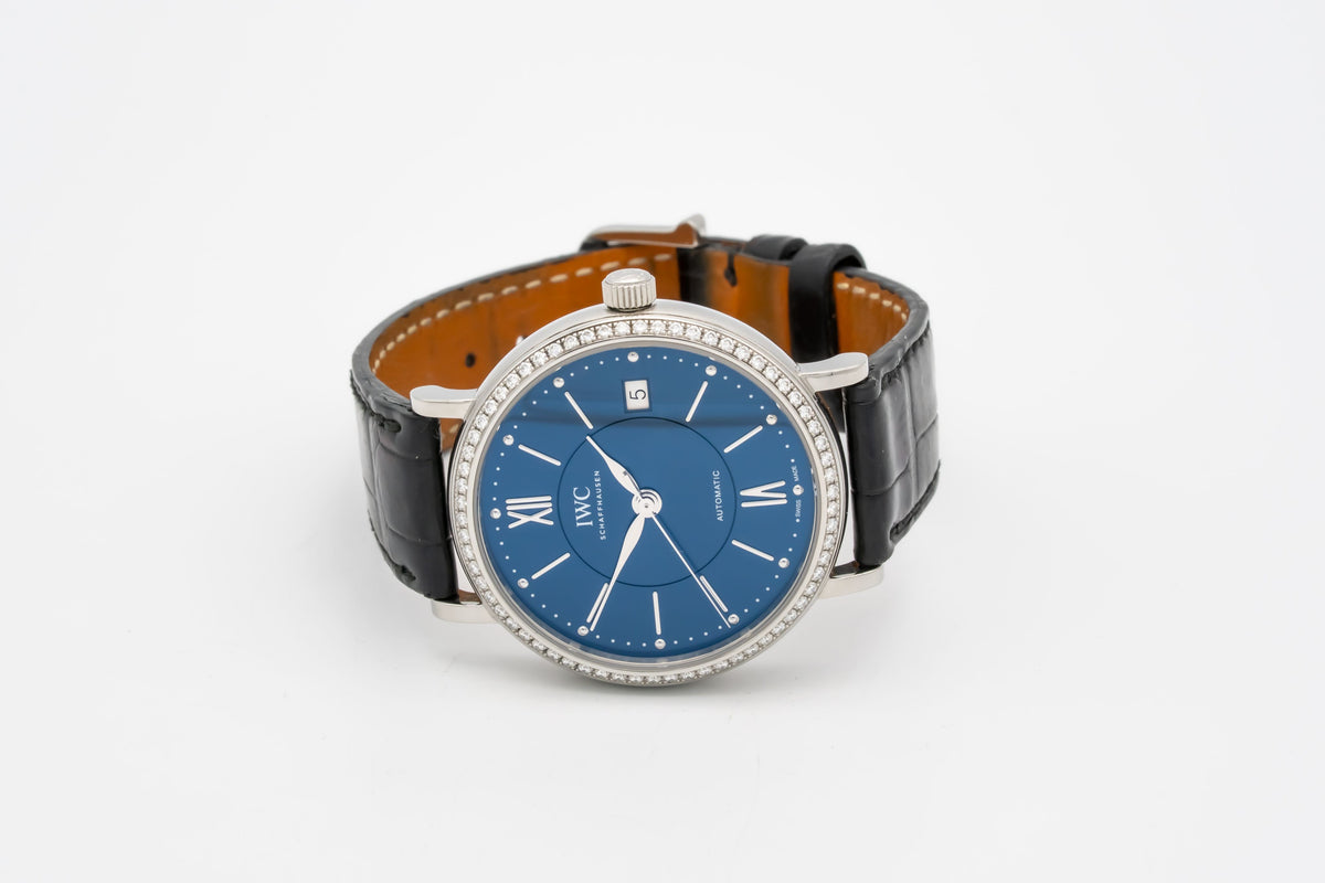 IWC Portofino Automatic IW458111 Factory Diamonds Blue Dial Stahl Automatik 37mm