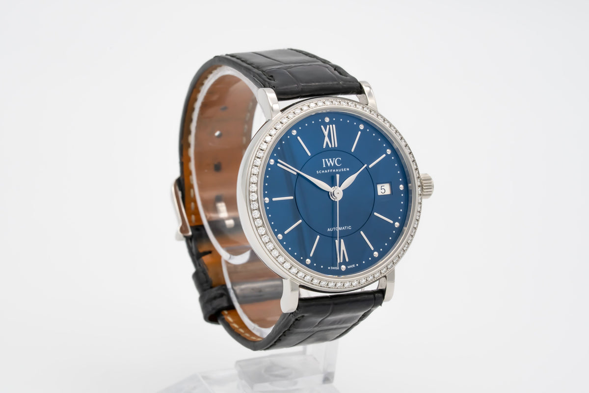 IWC Portofino Automatic IW458111 Factory Diamonds Blue Dial Stahl Automatik 37mm