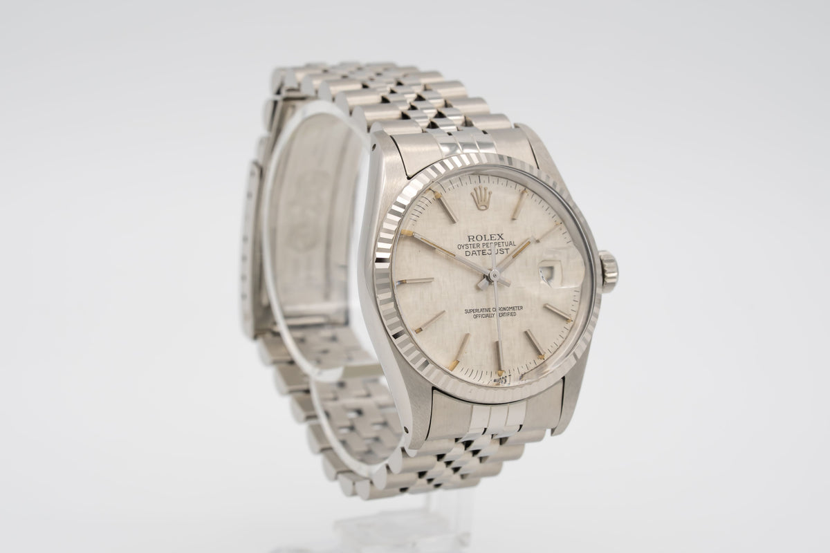 Rolex Datejust 36 16014 Rare Unpolished Tapestry Dial Stahl Weissgold 750 36mm