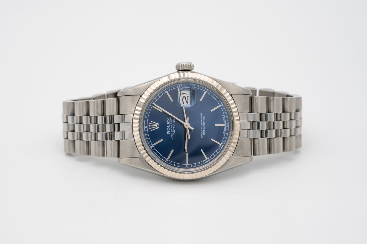 Rolex Datejust 36 16014 Rare Blue Dial Stahl Weissgold 750 Automatik 36mm