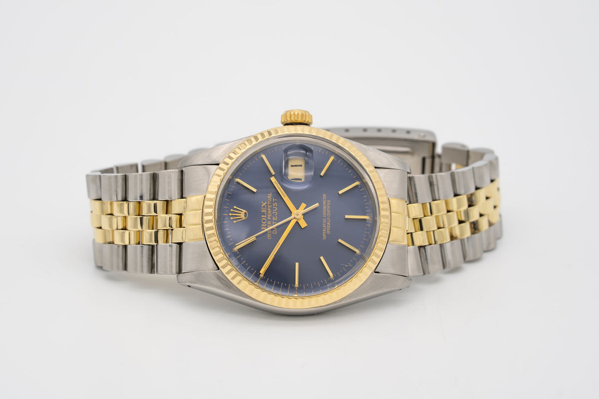 Rolex Datejust 16013 Rare Blue Dial Stahl Gelbgold 750 Automatik 36mm