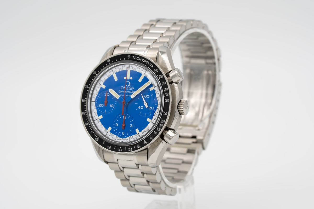Omega Speedmaster Unpolished Blue Schumacher Edition Stahl Automatik 39mm