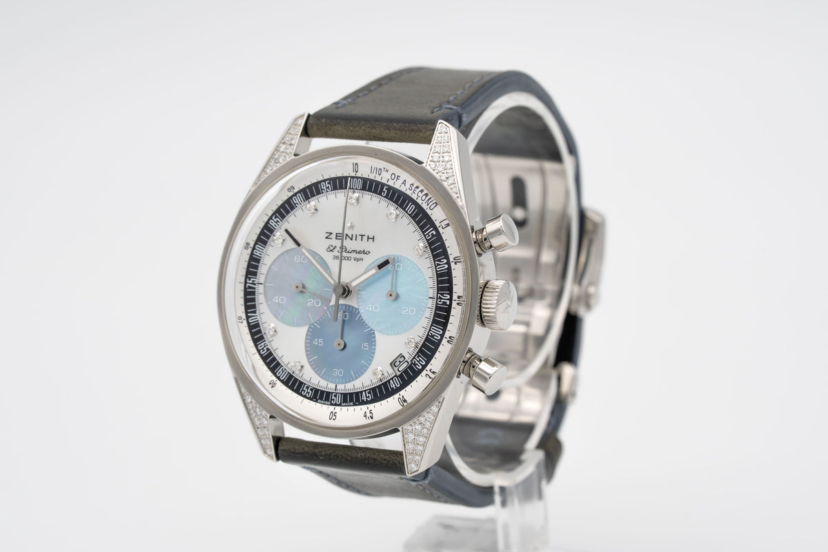Zenith Chronomaster Original 38 Mm MOP Factory Diamonds Stainless Steel Automatic 38mm