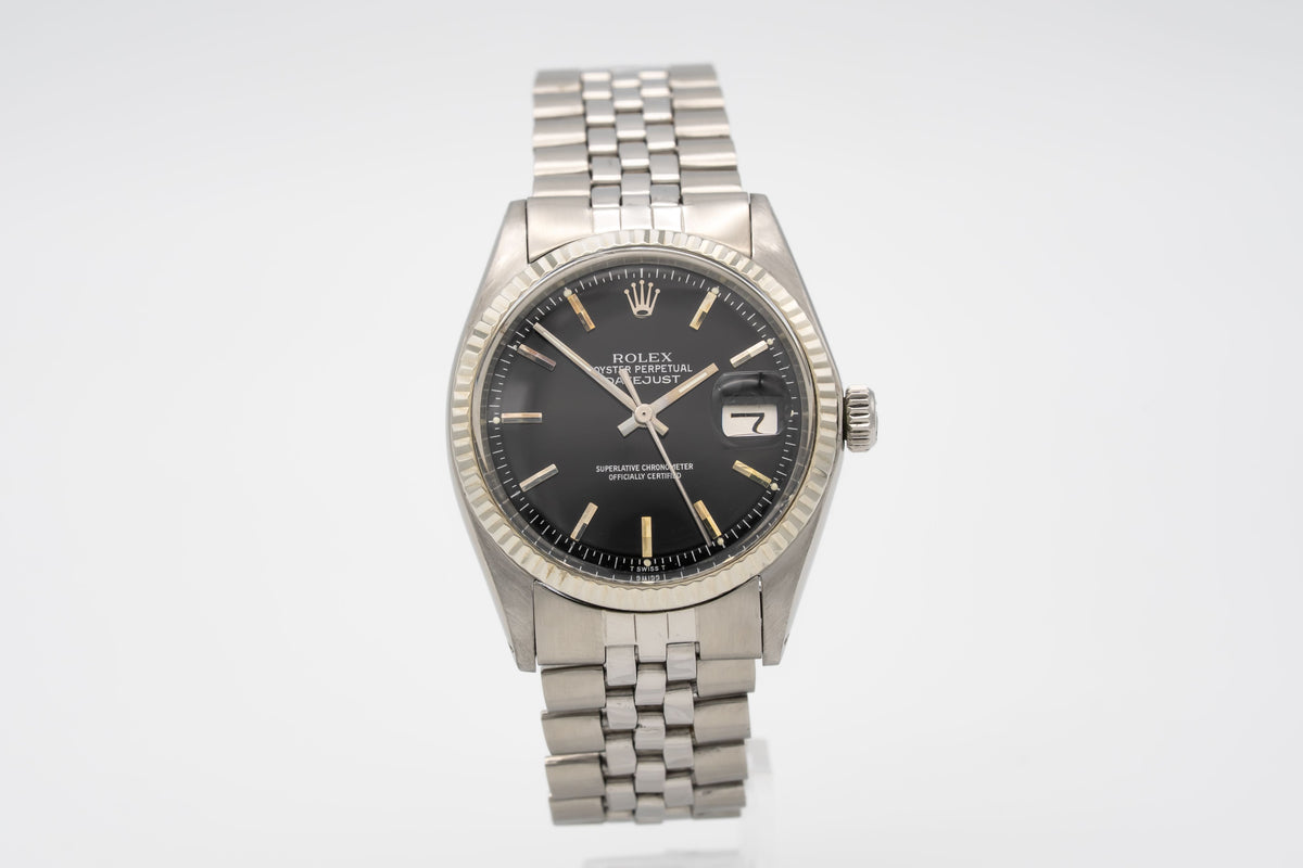 Rolex Datejust 36 1601 Rare Black Pie Pan Dial Stahl Weissgold 750 36mm