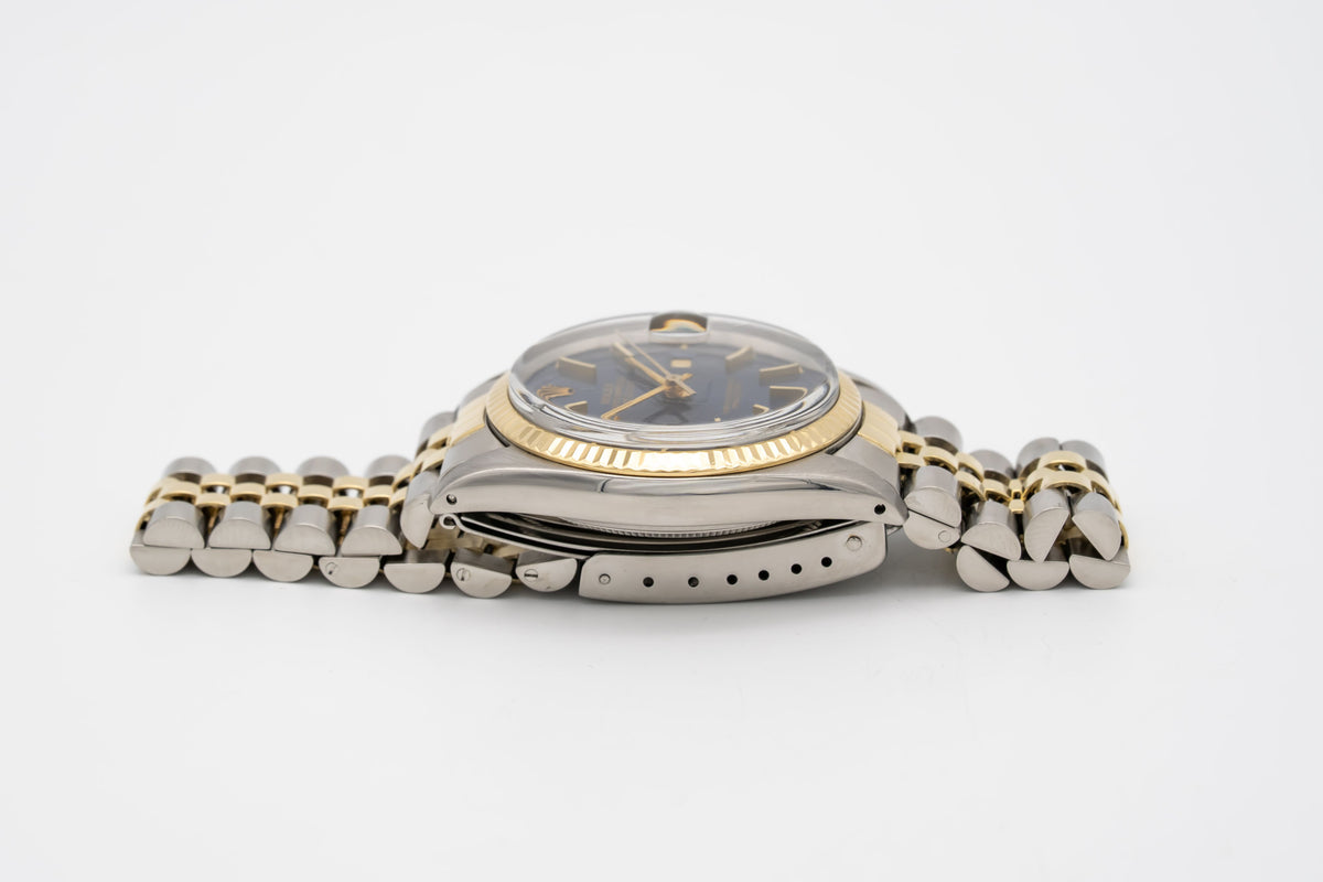 Rolex Datejust 16013 Rare Blue Dial Stahl Gelbgold 750 Automatik 36mm
