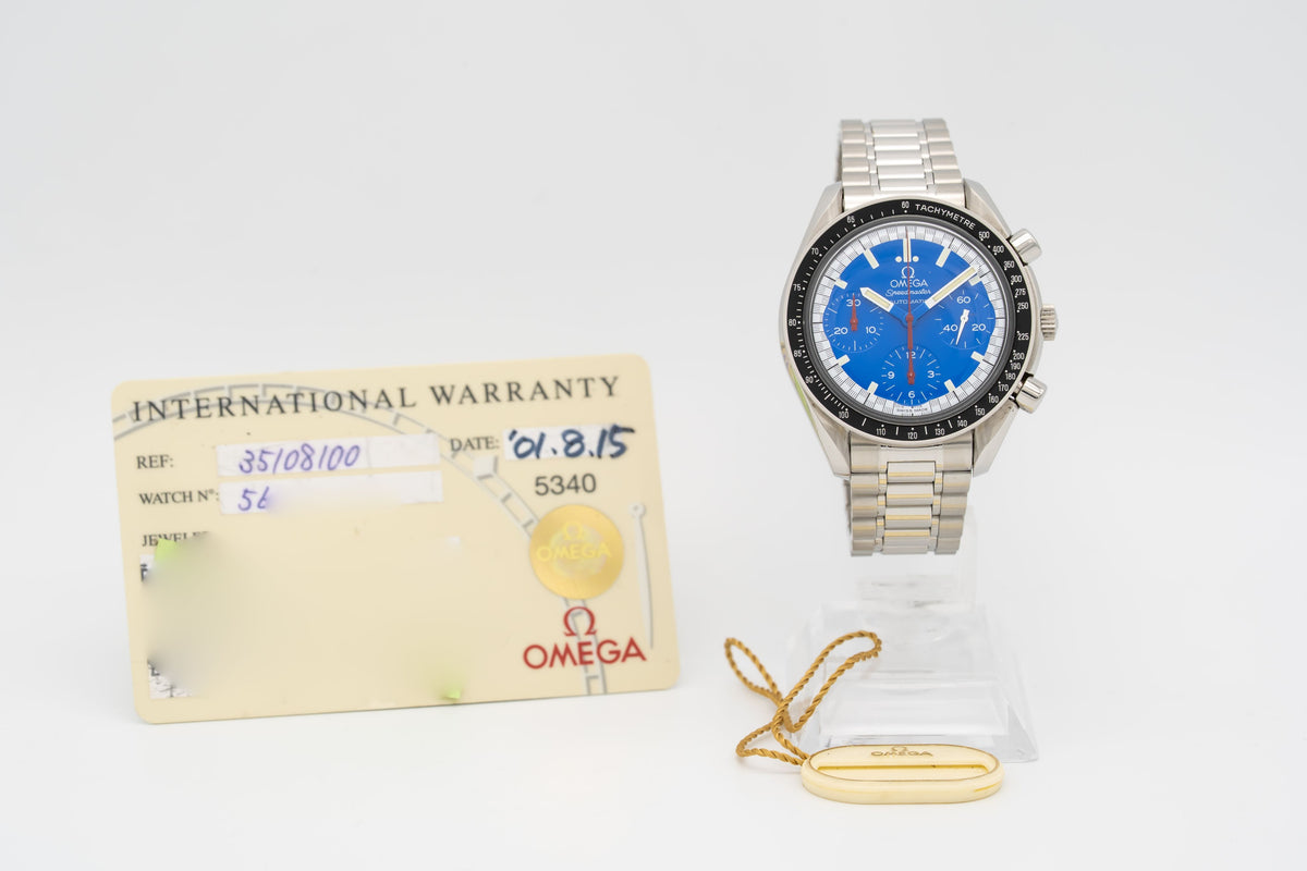 Omega Speedmaster Unpolished Blue Schumacher Edition Stahl Automatik 39mm
