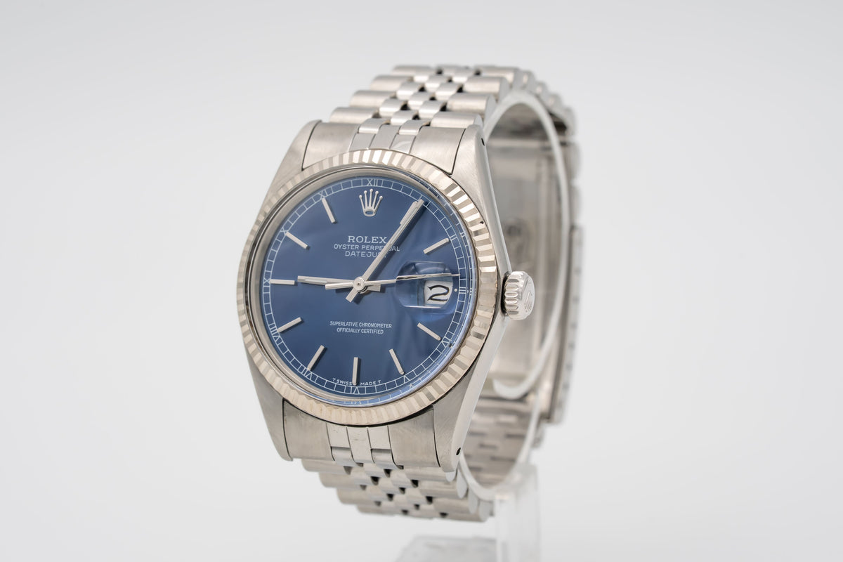 Rolex Datejust 36 16014 Rare Blue Dial Stahl Weissgold 750 Automatik 36mm