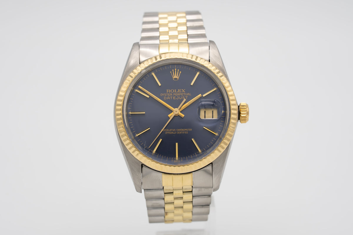 Rolex Datejust 16013 Rare Blue Dial Stahl Gelbgold 750 Automatik 36mm