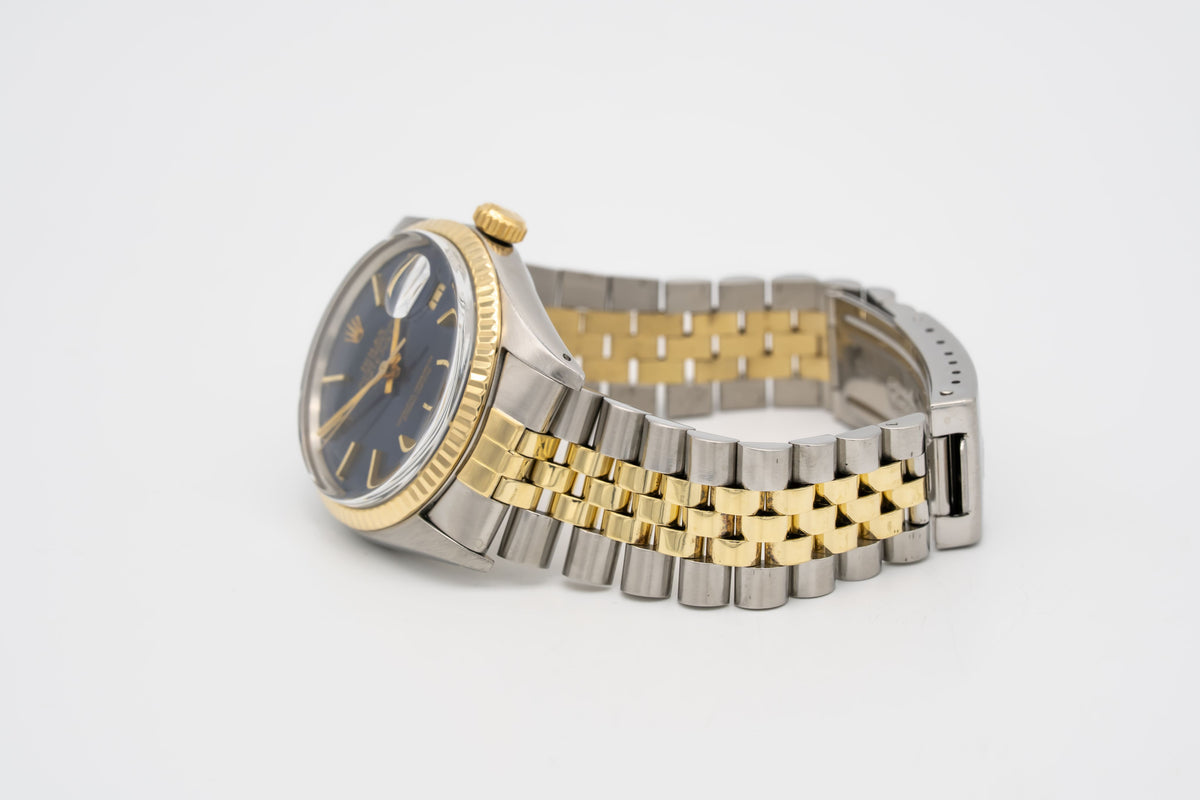 Rolex Datejust 16013 Rare Blue Dial Stahl Gelbgold 750 Automatik 36mm