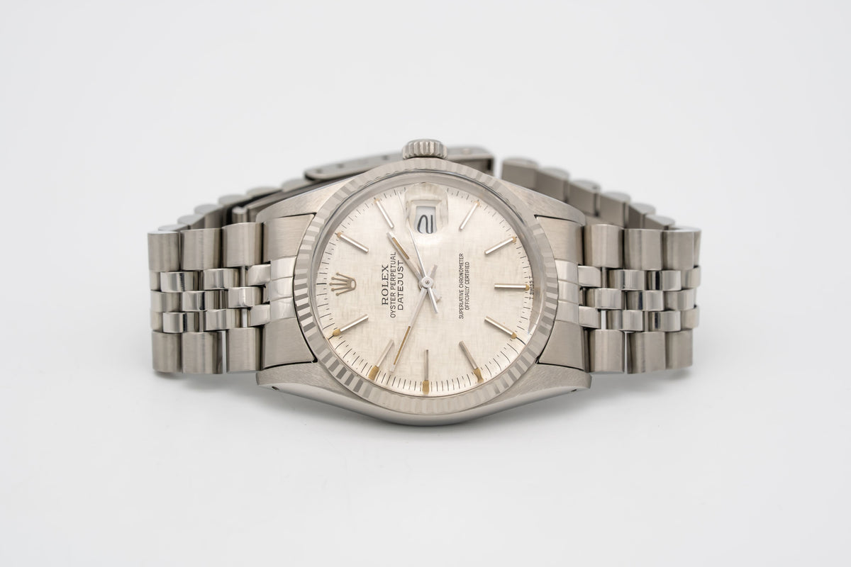Rolex Datejust 36 16014 Rare Unpolished Tapestry Dial Stahl Weissgold 750 36mm