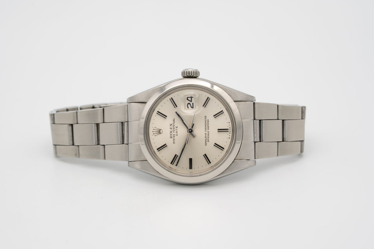Rolex Oyster Perpetual Date 1500 Rare Sigma Dial Stahl Automatik 34mm