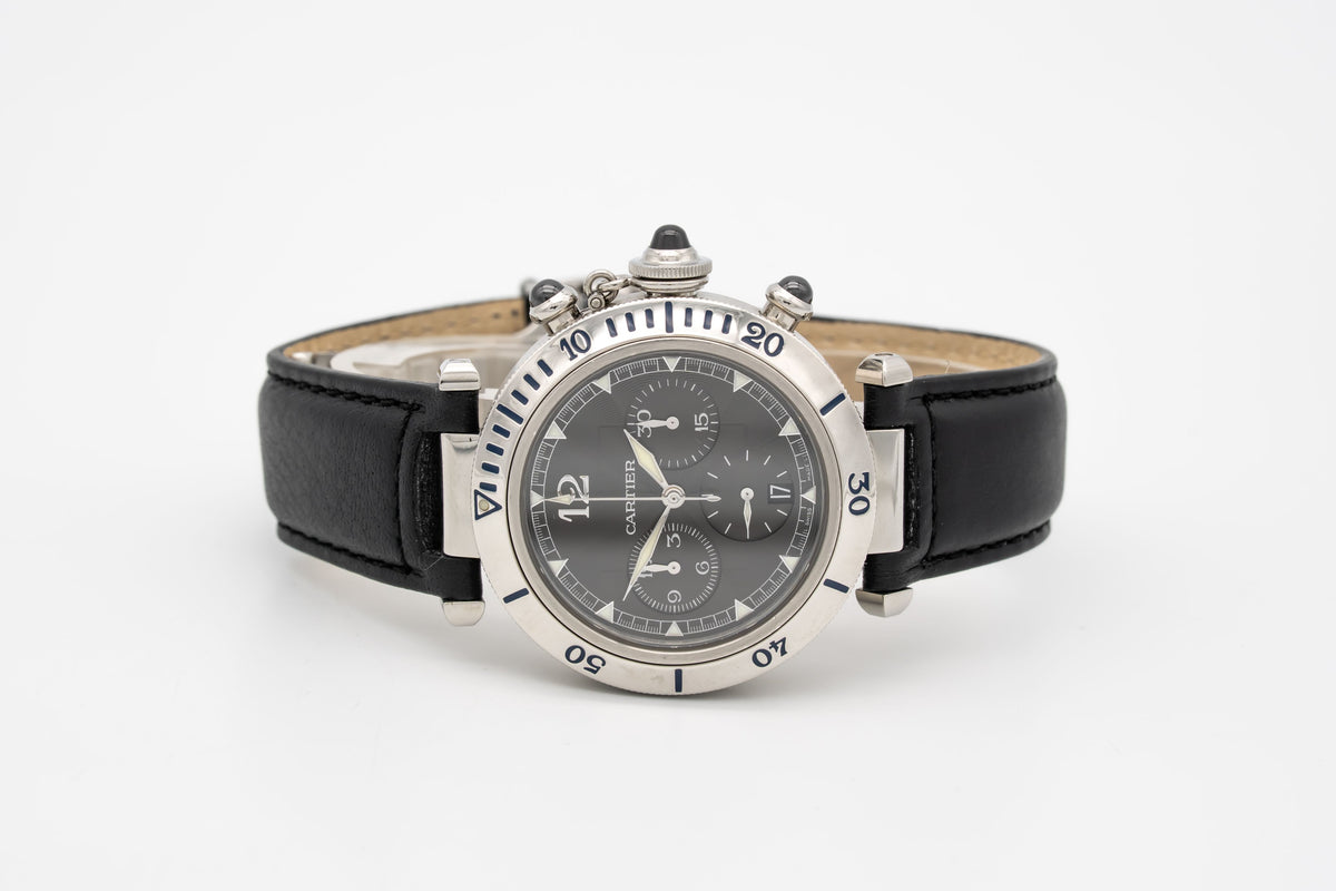 Cartier Pasha 2113 Chronograph Rare Grey Dial Steel Automatic 38mm