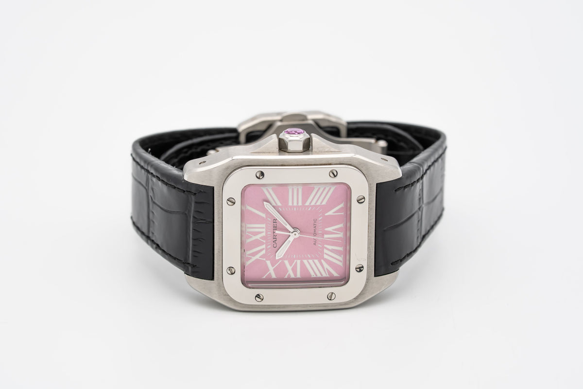 Cartier Santos 100 W20133X8 Pink Dial Stainless Steel Automatic Papers