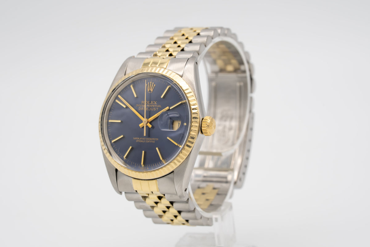 Rolex Datejust 16013 Rare Blue Dial Stahl Gelbgold 750 Automatik 36mm
