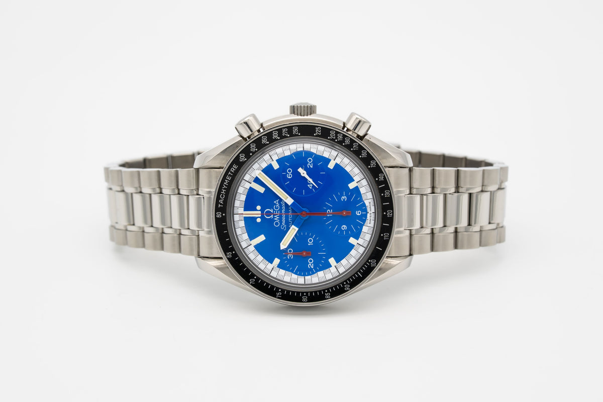 Omega Speedmaster Unpolished Blue Schumacher Edition Stahl Automatik 39mm