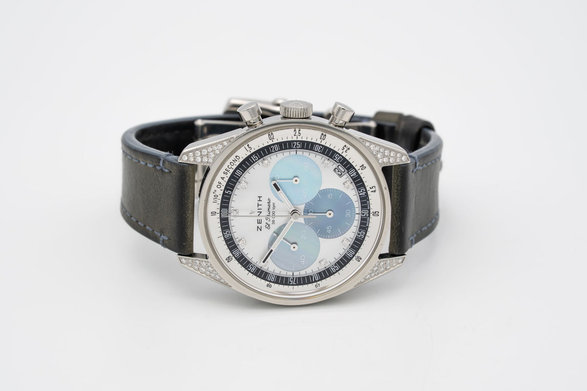 Zenith Chronomaster Original 38 Mm MOP Factory Diamonds Stainless Steel Automatic 38mm