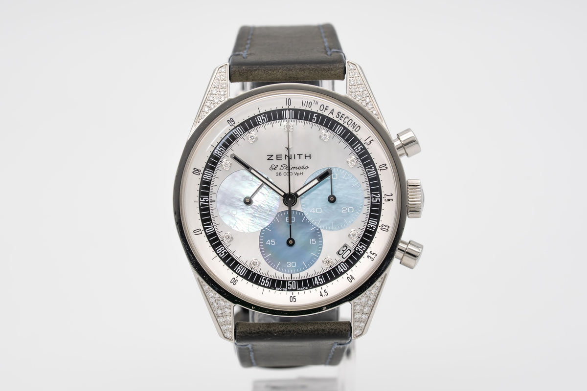 Zenith Chronomaster Original 38 Mm MOP Factory Diamonds Stainless Steel Automatic 38mm