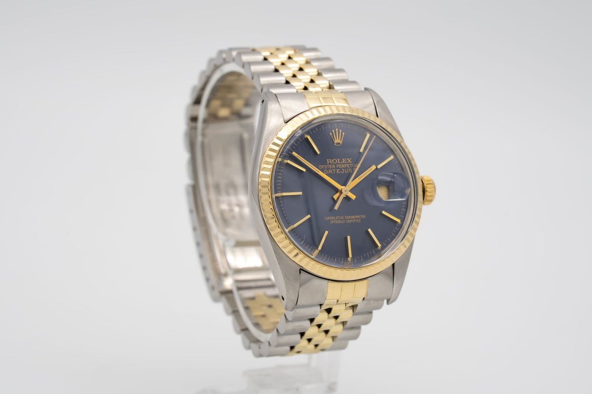 Rolex Datejust 16013 Rare Blue Dial Stahl Gelbgold 750 Automatik 36mm