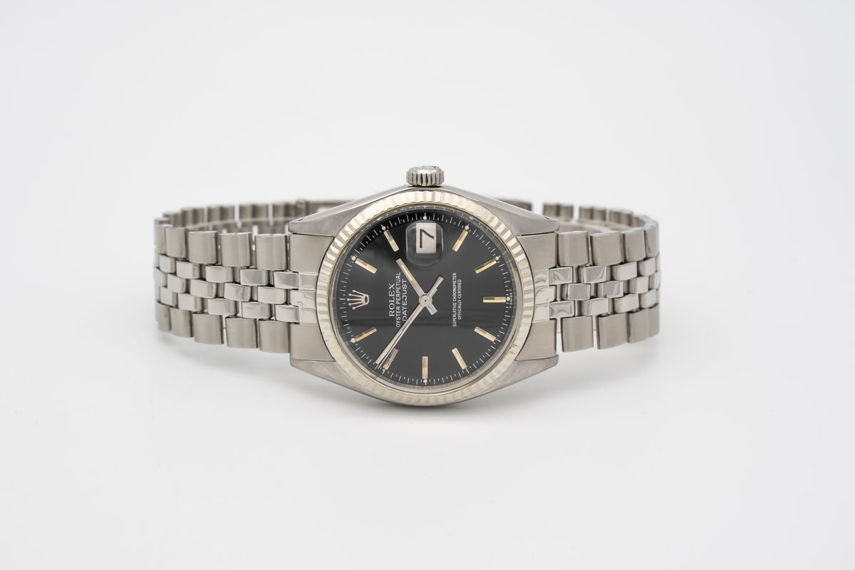 Rolex Datejust 36 1601 Rare Black Pie Pan Dial Stahl Weissgold 750 36mm