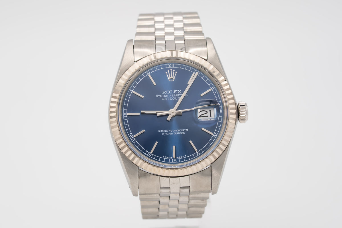 Rolex Datejust 36 16014 Rare Blue Dial Stahl Weissgold 750 Automatik 36mm