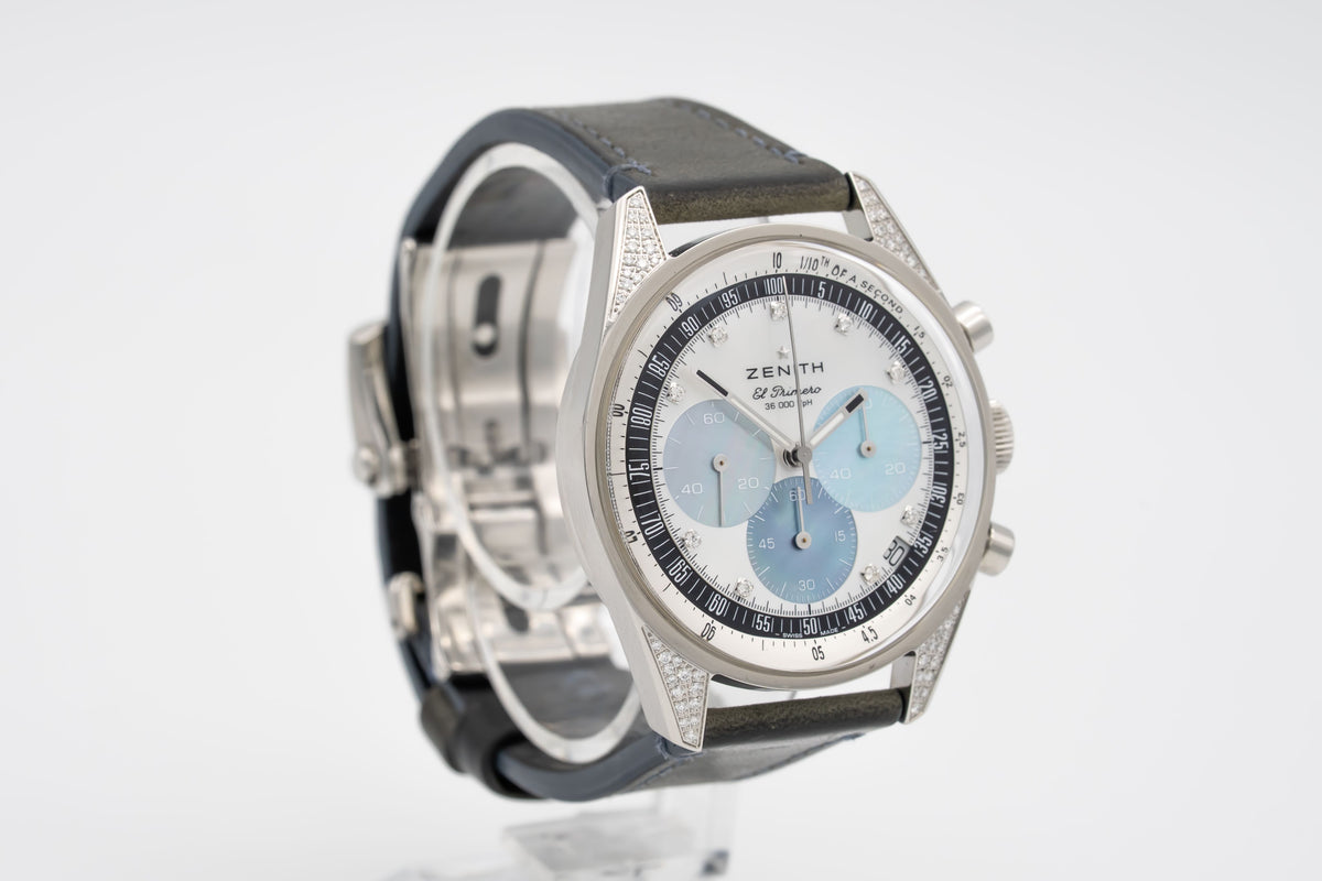 Zenith Chronomaster Original 38 Mm MOP Factory Diamonds Stainless Steel Automatic 38mm