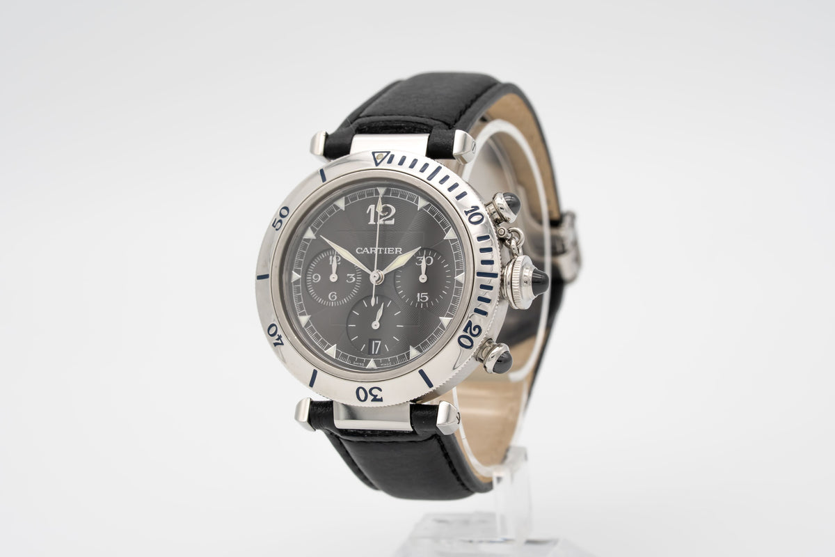 Cartier Pasha 2113 Chronograph Rare Grey Dial Steel Automatic 38mm