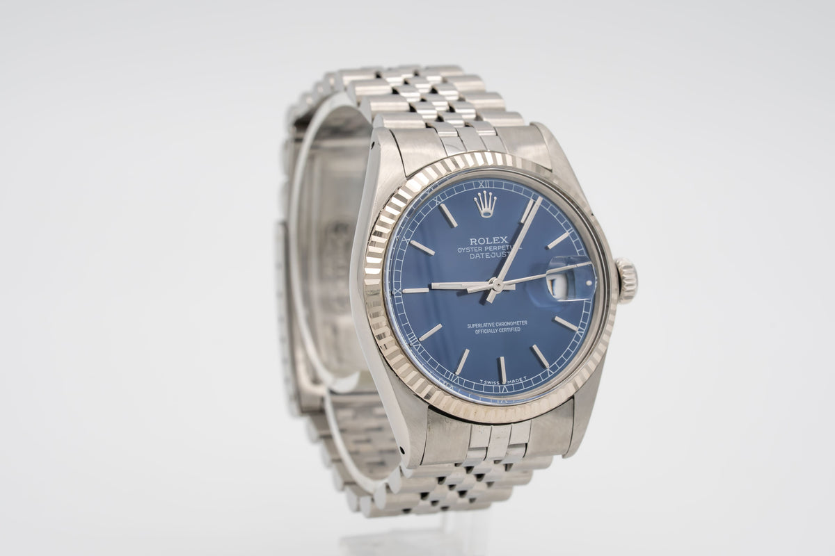 Rolex Datejust 36 16014 Rare Blue Dial Stahl Weissgold 750 Automatik 36mm