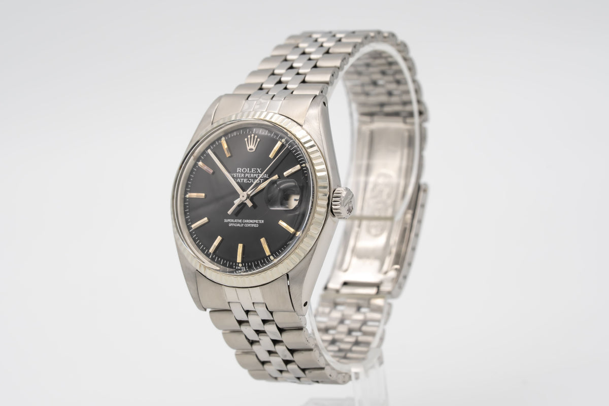 Rolex Datejust 36 1601 Rare Black Pie Pan Dial Stahl Weissgold 750 36mm