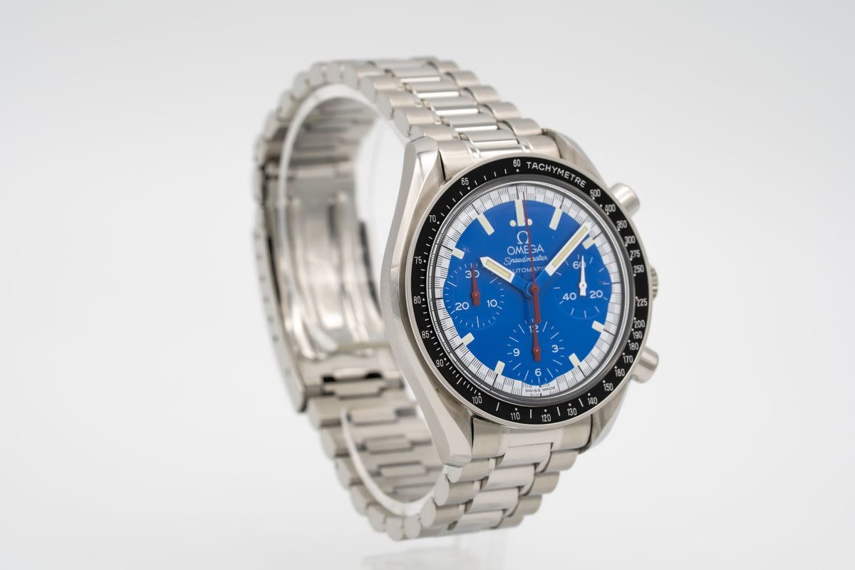 Omega Speedmaster Unpolished Blue Schumacher Edition Stahl Automatik 39mm