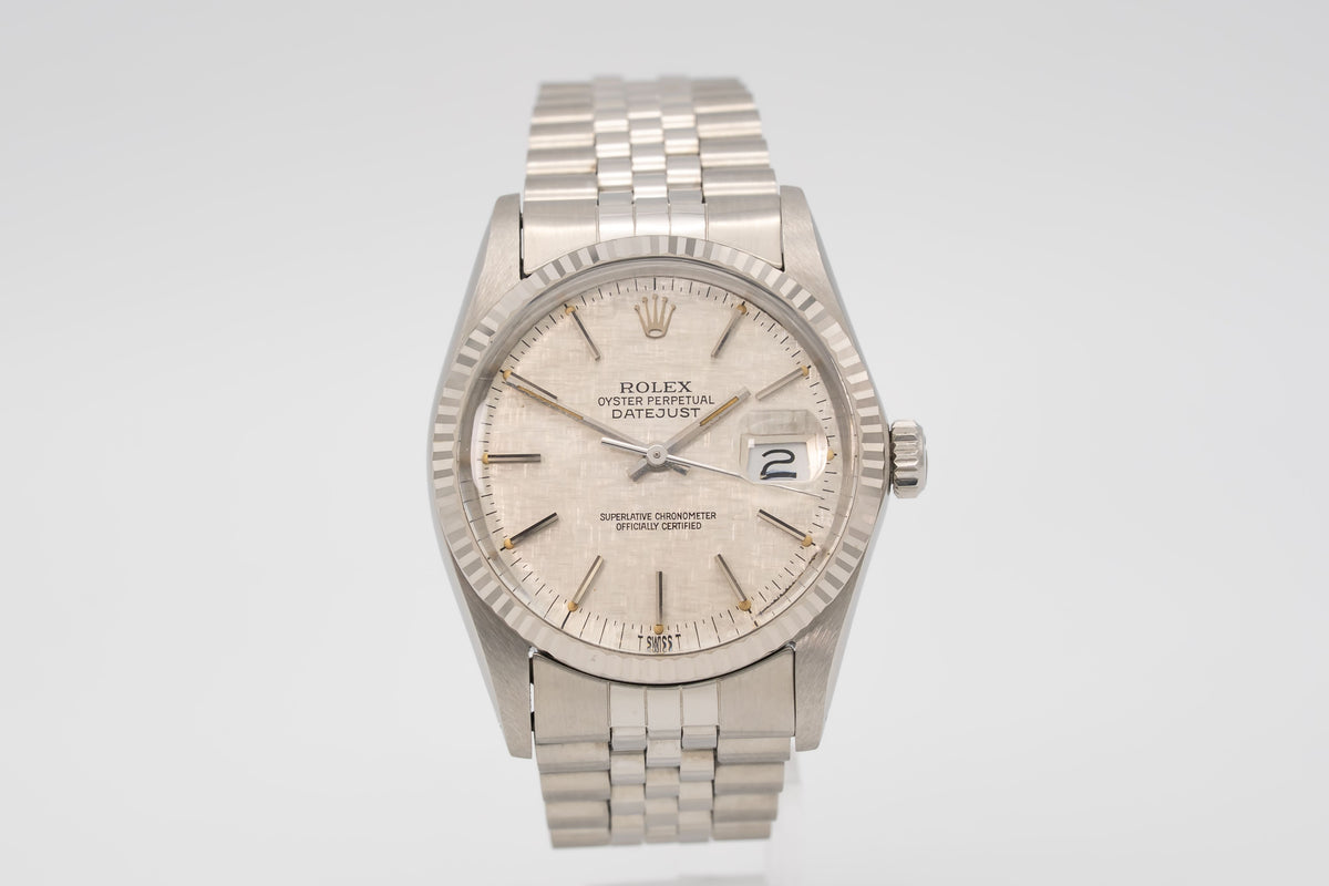 Rolex Datejust 36 16014 Rare Unpolished Tapestry Dial Stahl Weissgold 750 36mm