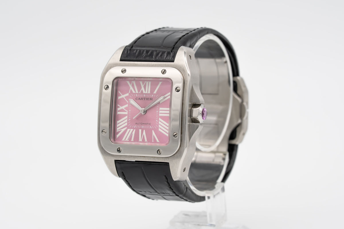 Cartier Santos 100 W20133X8 Pink Dial Stainless Steel Automatic Papers