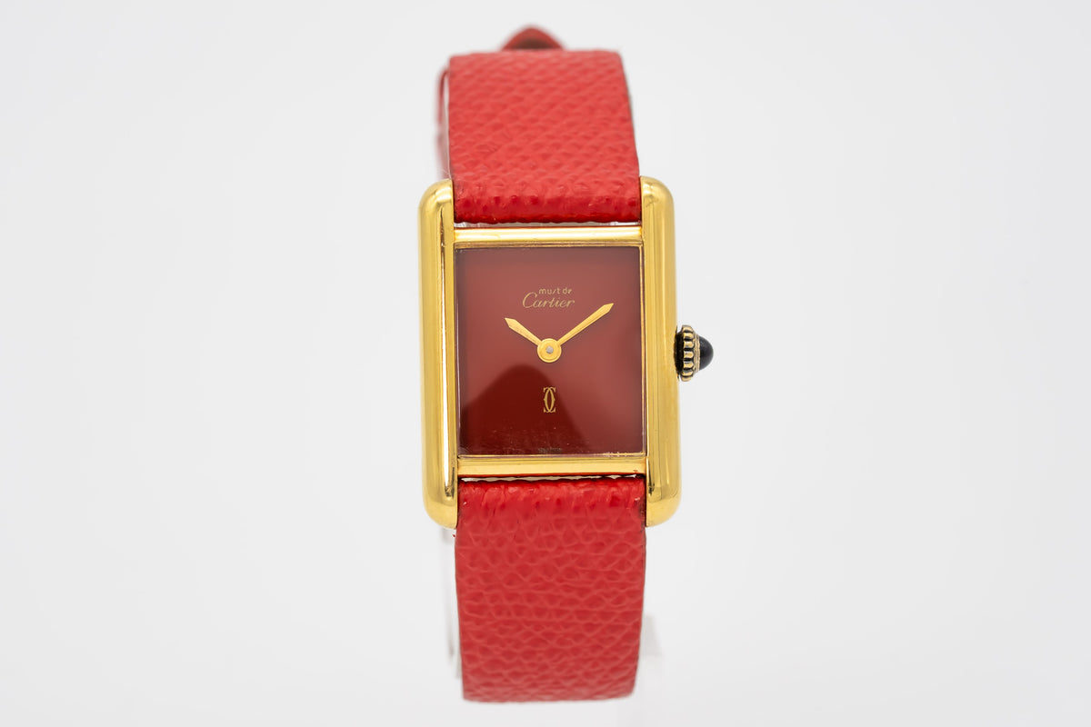 Cartier Tank Must De Cartier Lady Very Rare Red Dial Manual Winding