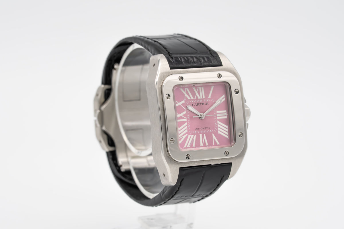 Cartier Santos 100 W20133X8 Pink Dial Stainless Steel Automatic Papers