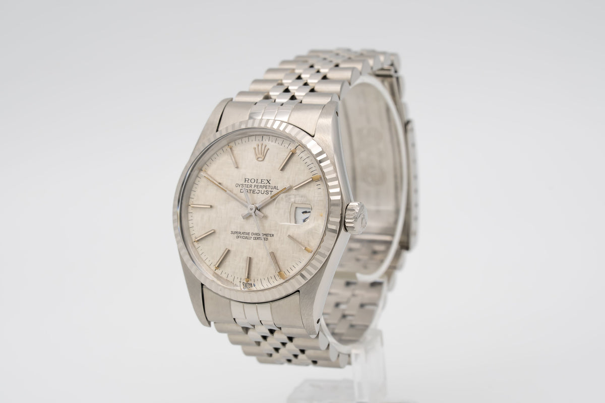 Rolex Datejust 36 16014 Rare Unpolished Tapestry Dial Stahl Weissgold 750 36mm