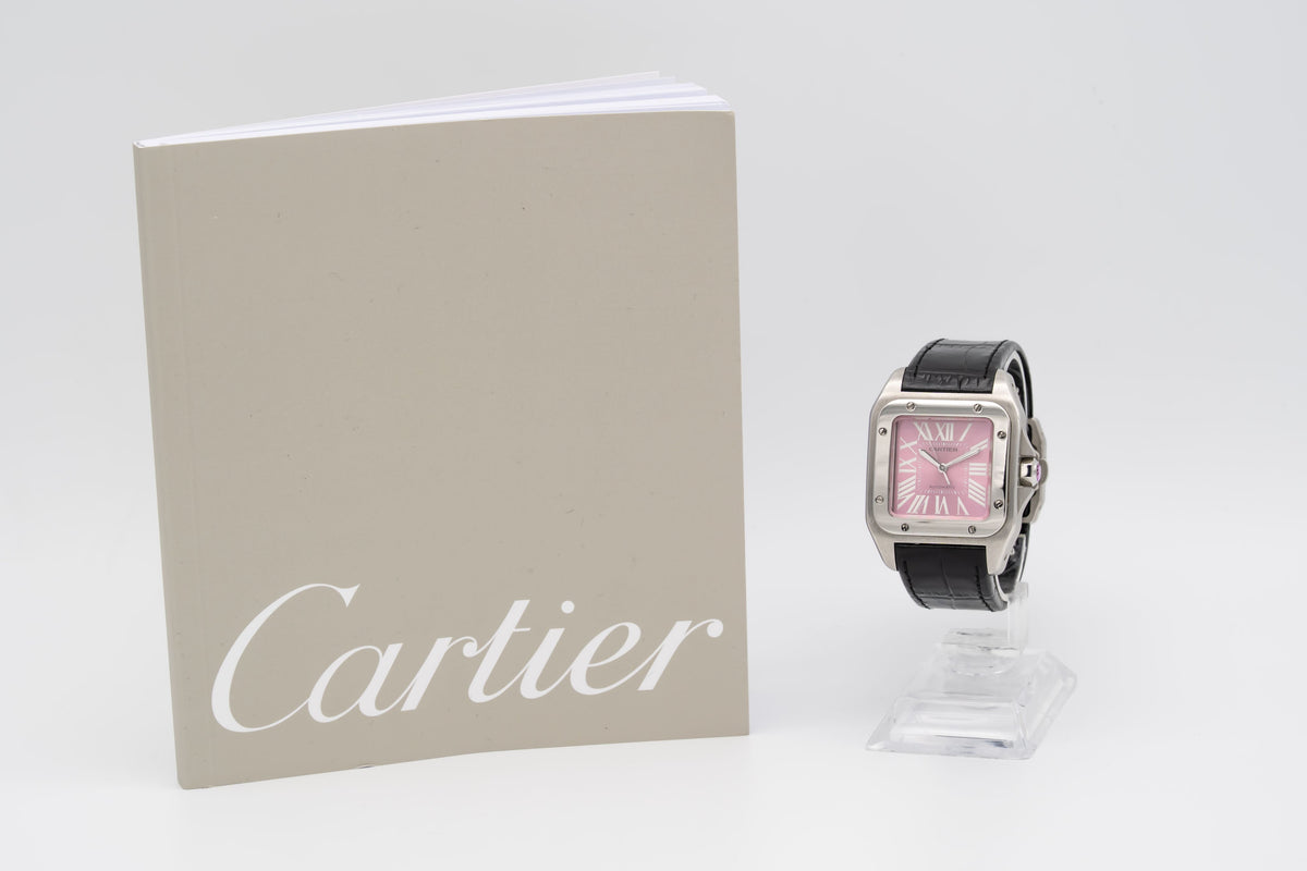 Cartier Santos 100 W20133X8 Pink Dial Stainless Steel Automatic Papers