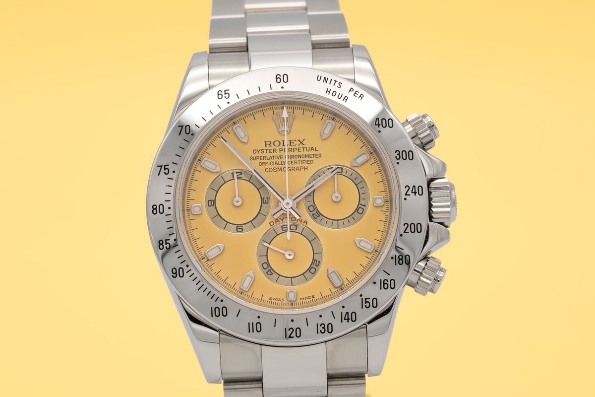 Rolex Daytona 116520 Rare NOS Lemon Dial Rolex Service Automatik 40mm