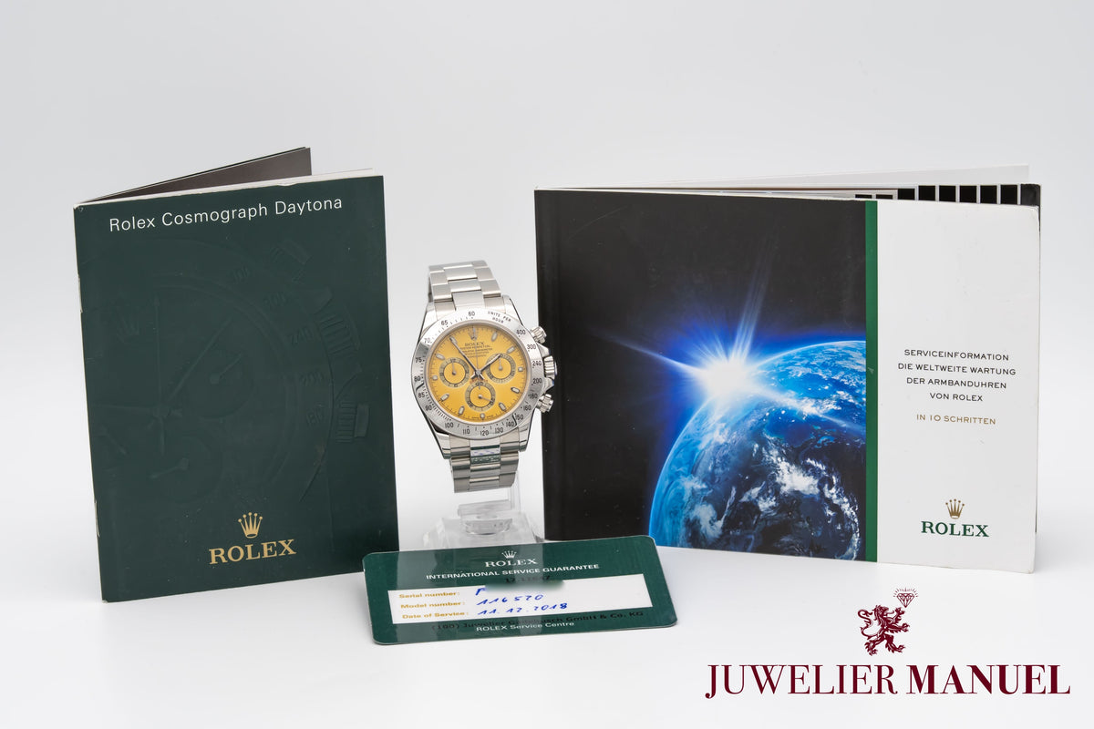 Rolex Daytona 116520 Rare NOS Lemon Dial Rolex Service Automatik 40mm