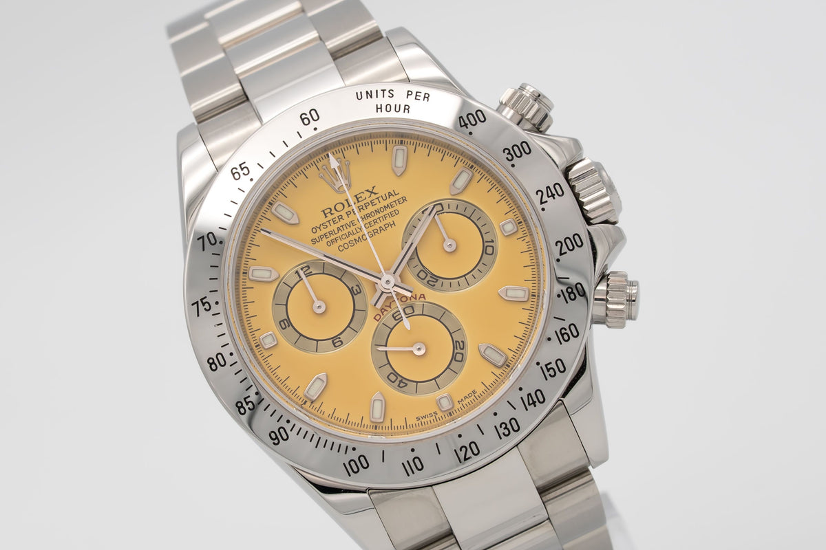 Rolex Daytona 116520 Rare NOS Lemon Dial Rolex Service Automatik 40mm