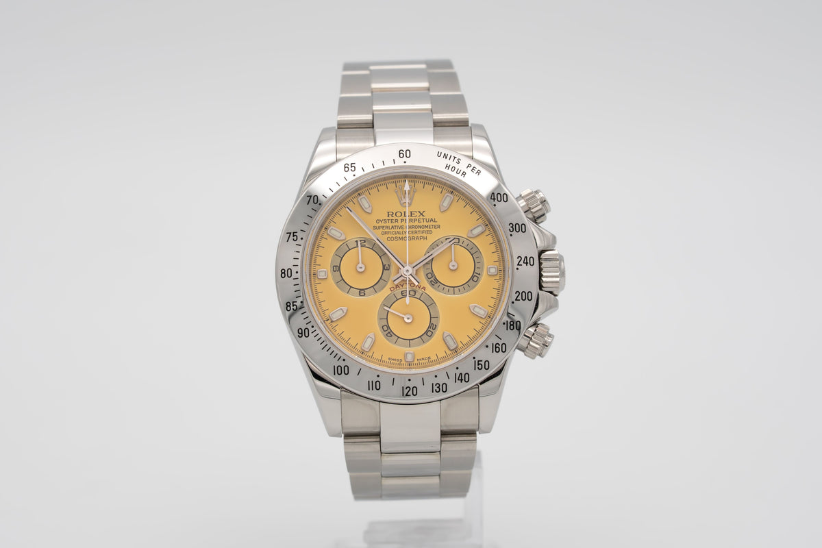 Rolex Daytona 116520 Rare NOS Lemon Dial Rolex Service Automatik 40mm