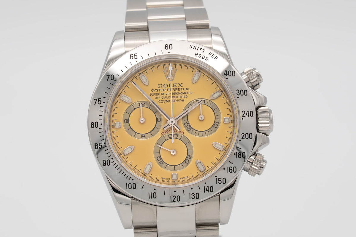 Rolex Daytona 116520 Rare NOS Lemon Dial Rolex Service Automatik 40mm
